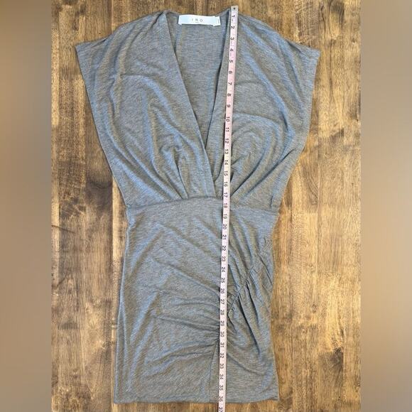 IRO Revolve Dress Koany Ruched Fitted V Neck Mixed Grey Viscose Size Medium - Picture 9 of 11